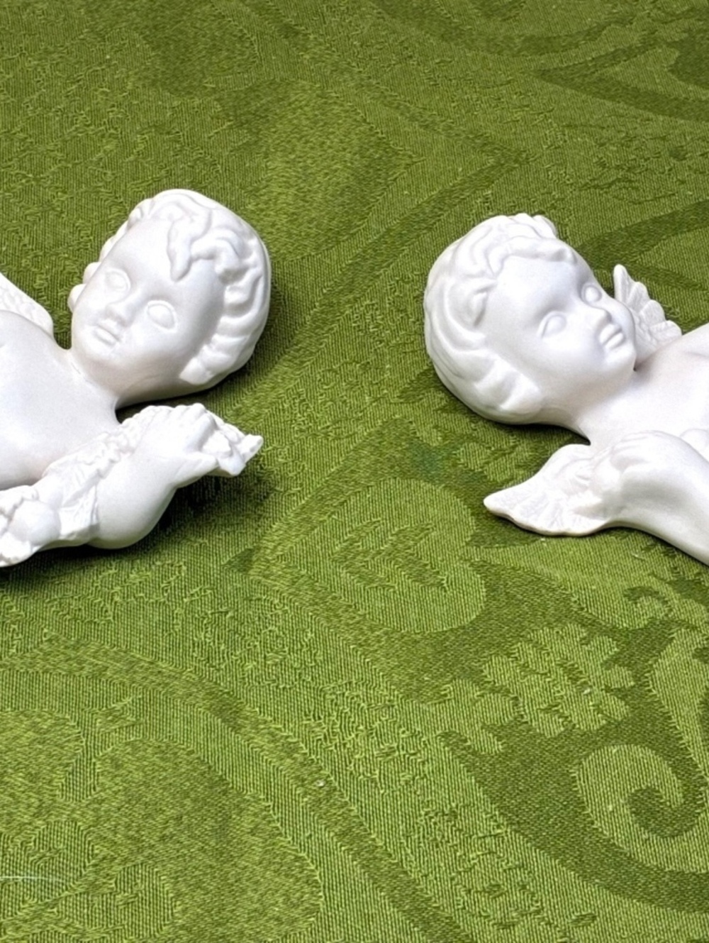 Vintage White Cherub Angel Wall Plaques - Set of 2